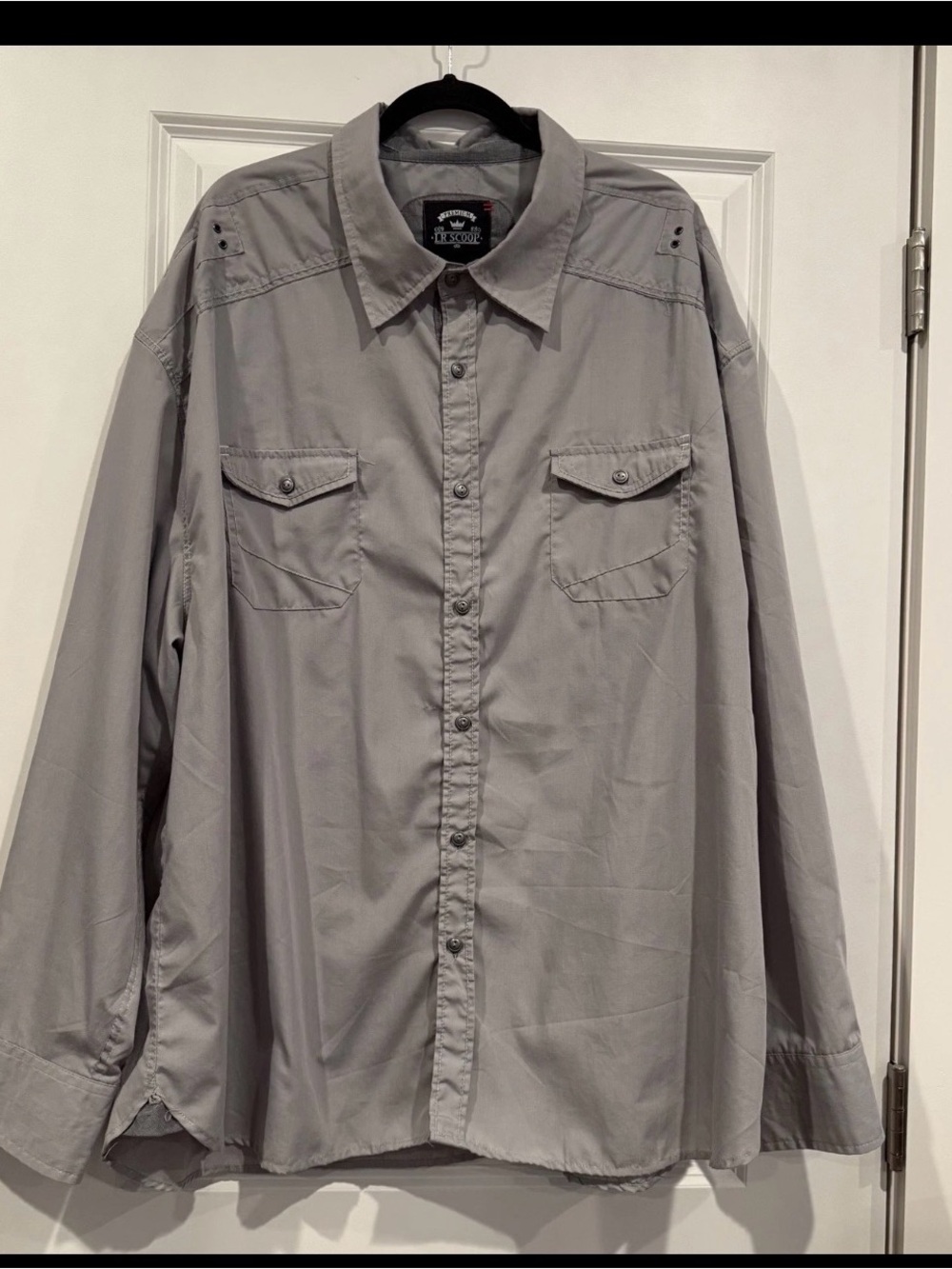 LR SCOOP Premium Mens Size 4X Gray Button Up Shirt 2 Pocket Front